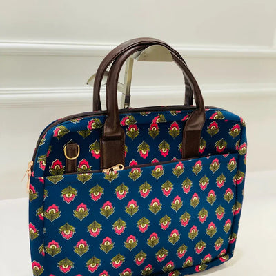 Navy Blue Floral Modern Women Laptop Bag