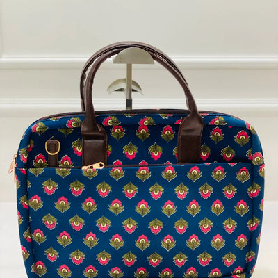 Navy Blue Floral Modern Women Laptop Bag
