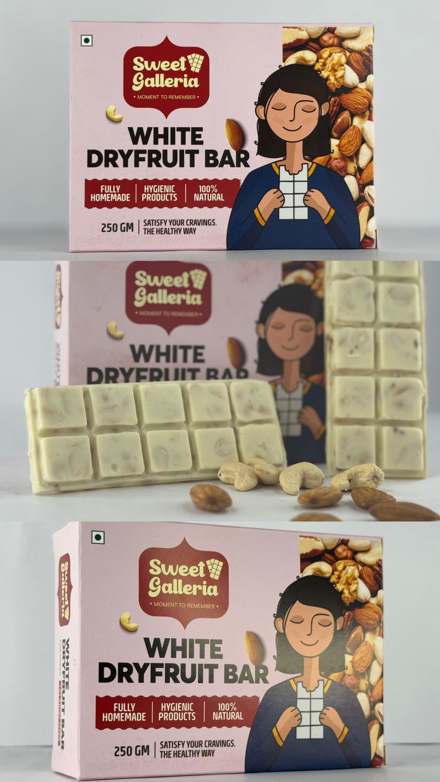 Sweet Galleria White Dryfruit Chocolate Bar Homemade - 250 gms