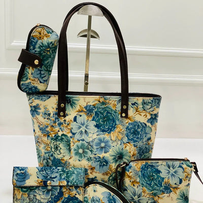 Floral Print 5-in-1 Travel Tote Bag Set Stylish Versatile Everyday Vacation Use