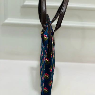 Navy Blue Floral Modern Women Laptop Bag