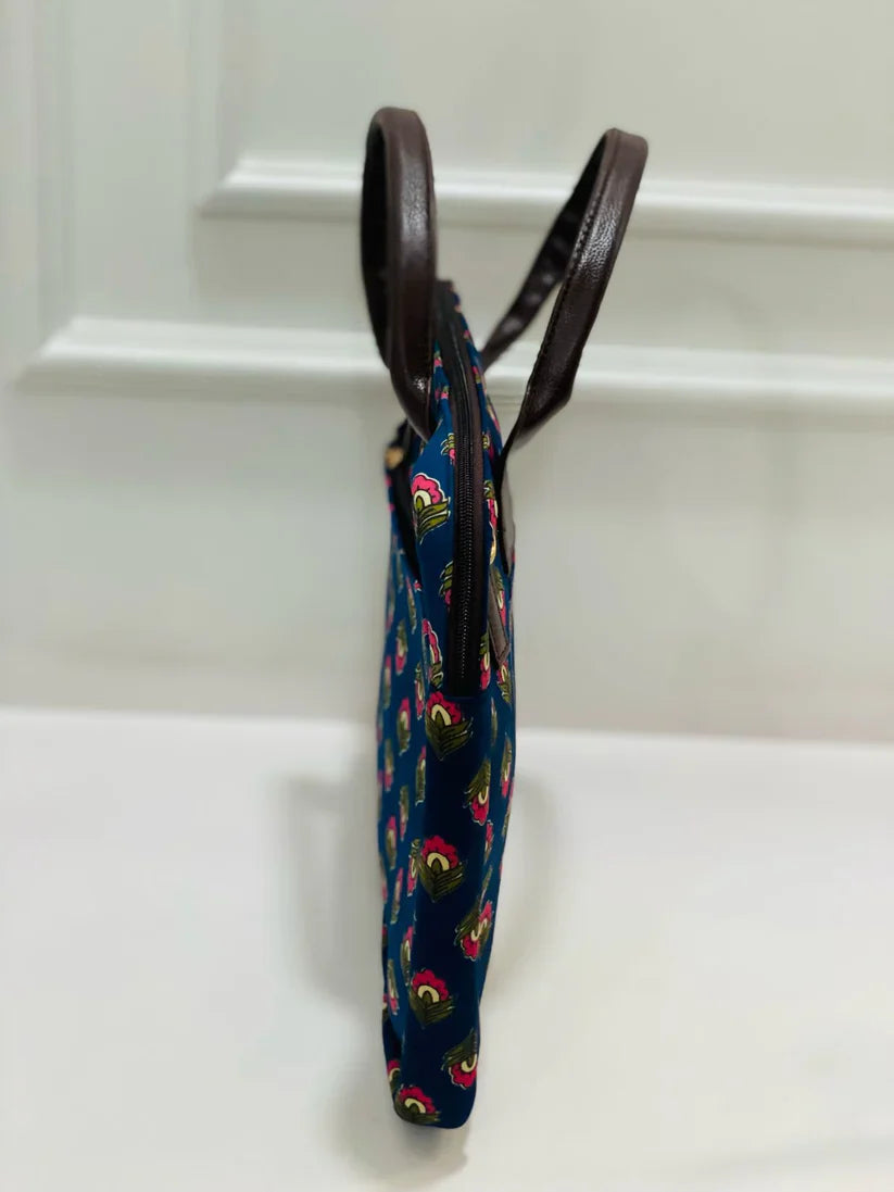 Navy Blue Floral Modern Women Laptop Bag