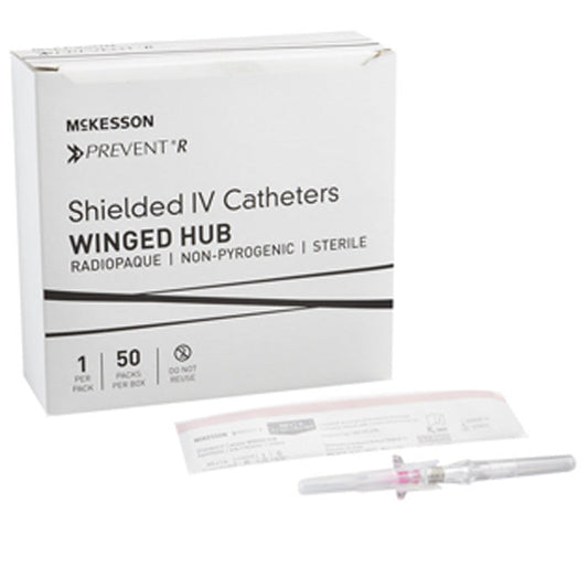 IV Catheters -Prevent R Shielded IV Catheter Needles with Button Retracting Safety Needle 20 gauge x 1", 50/Box