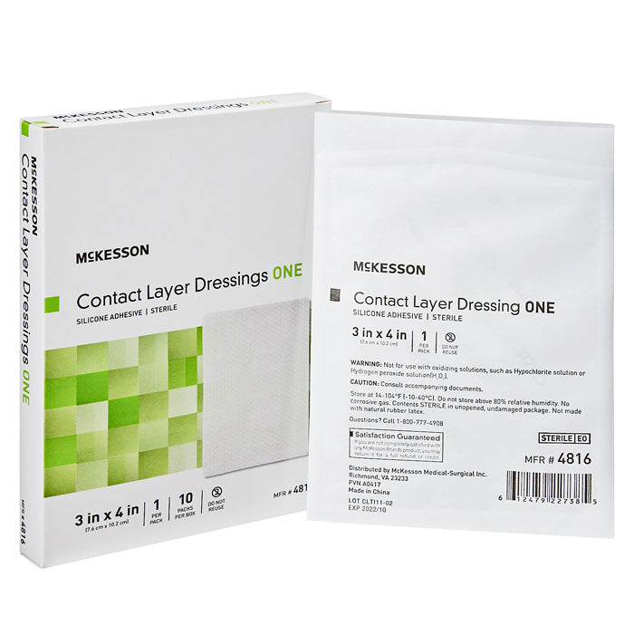 Wound Contact Layer Dressings 3 x 4 inch One-Sided with Silicone Adhesive, Sterile 10/Box