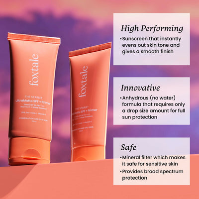 Foxtale Tinted Sunscreen SPF 50 PA++++ & Primer Shade 1 - Deep, Water Resistant with Dry-Touch Finish, Blurs Out Pores