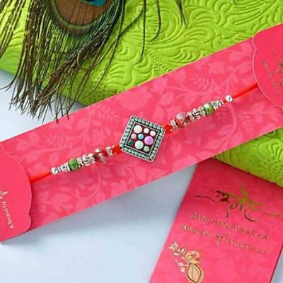 Designer Beads Rakhi & Assorted Chikki Combo