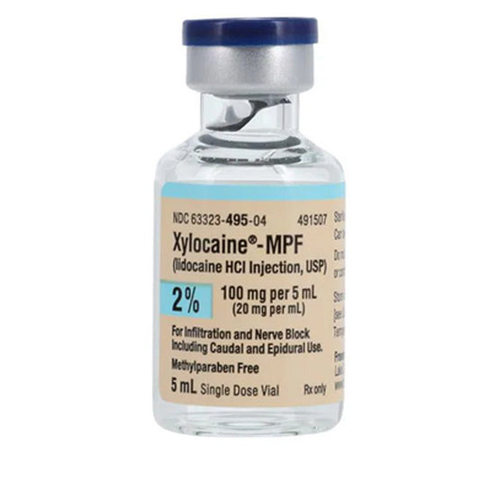 Xylocaine MPF Lidocaine 2% Injection 5 mL Vials Preservative Free, 25/Tray