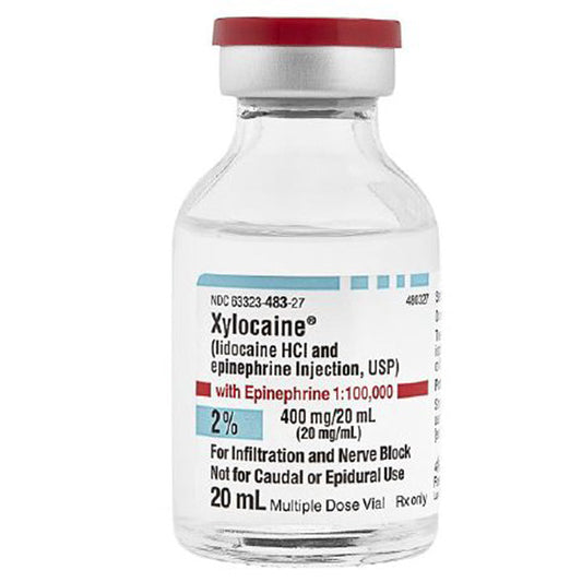 Xylocaine Lidocaine 2% with Epinephrine 1:100,000 Injection Multiple Dose Vial 20mL, 25/Pack (Rx)
