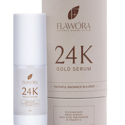 Flawora 24k Gold Face Serum For Brightening & Anti-Aging Skin & D-Tan Lotion For Pigmentation Tan Removal 