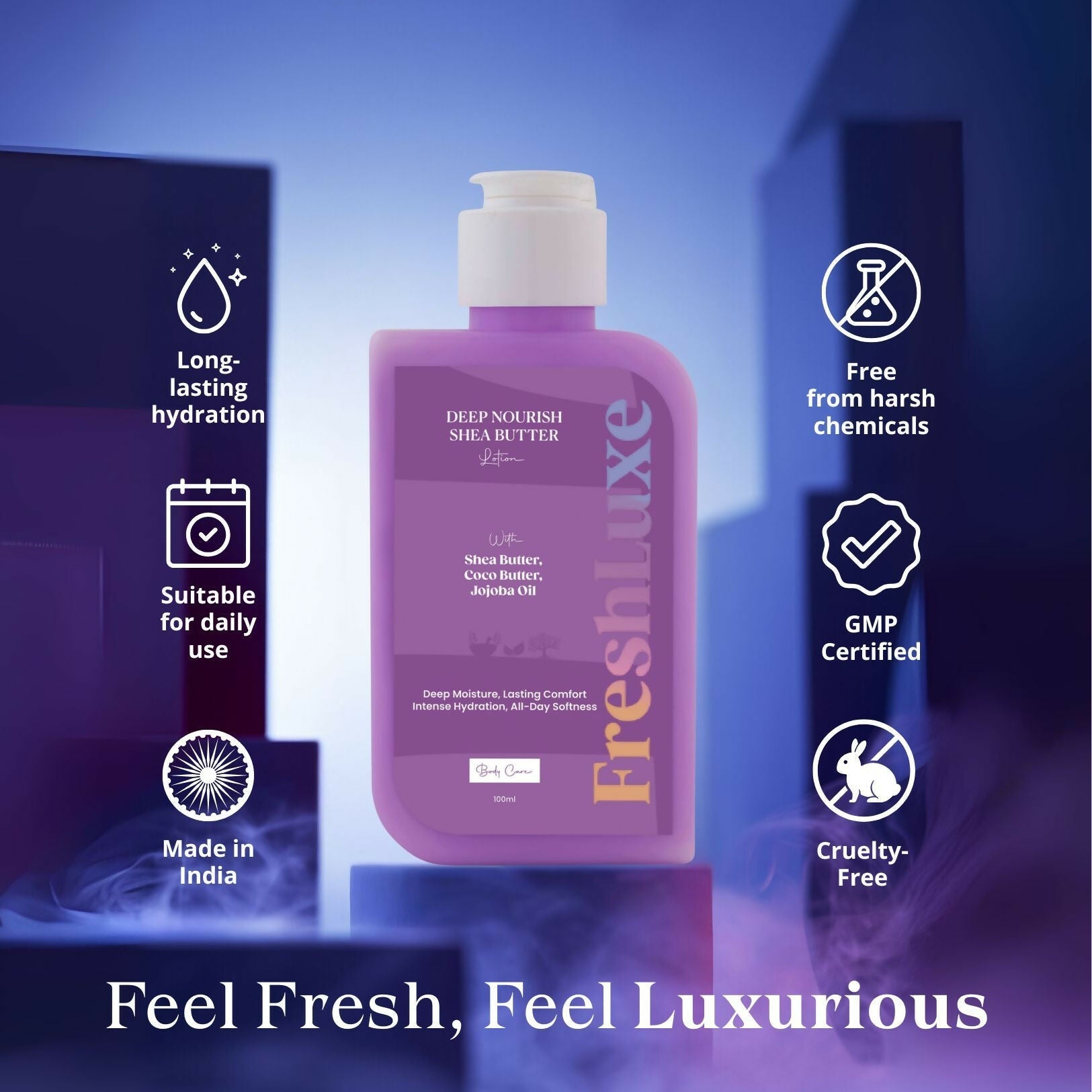 FreshLuxe Shea Butter Lotion with Coco Butter & Jojoba Oil For Deep Moisturization