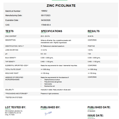 Zinc Picolinate For Compounding (API) (Rx)