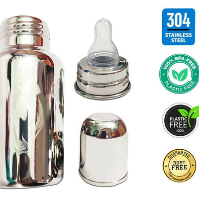 Goodmunchkins Stainless Steel Baby Feeding Bottle 304 Grade for Infants/Toddlers with Bottle Cleaning Brush-220ml