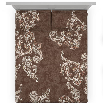 DDecor Brown & White Ethnic Motifs Cotton 140 TC King Bedsheet With 2 Pillow Covers