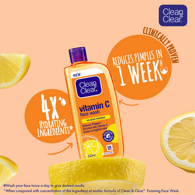 Clean & Clear Vitamin C Face Wash - Gentle Brightening & Hydrating Cleanser Reduces