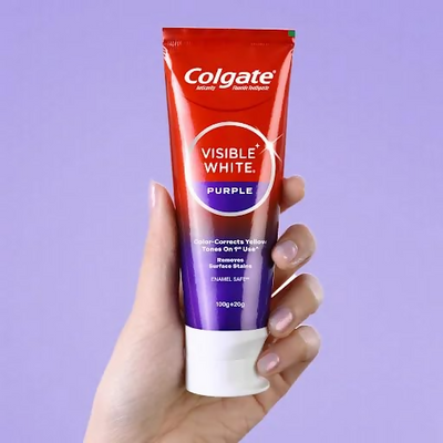 Colgate Visible White Purple Toothpaste For Teeth Whitening Helps Remove Surface Stains, Whitens Yellow