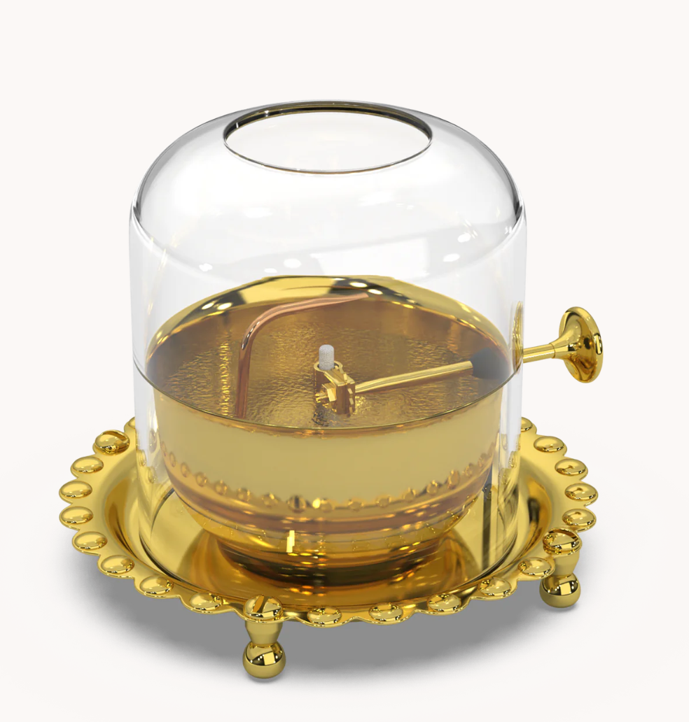Divya Akhand Jyot Diya - Pure Brass | 6.5" Base, 6" Height | 300 ml Capacity | 30-36 Hr Burn Time | Borosilicate Glass Chimney