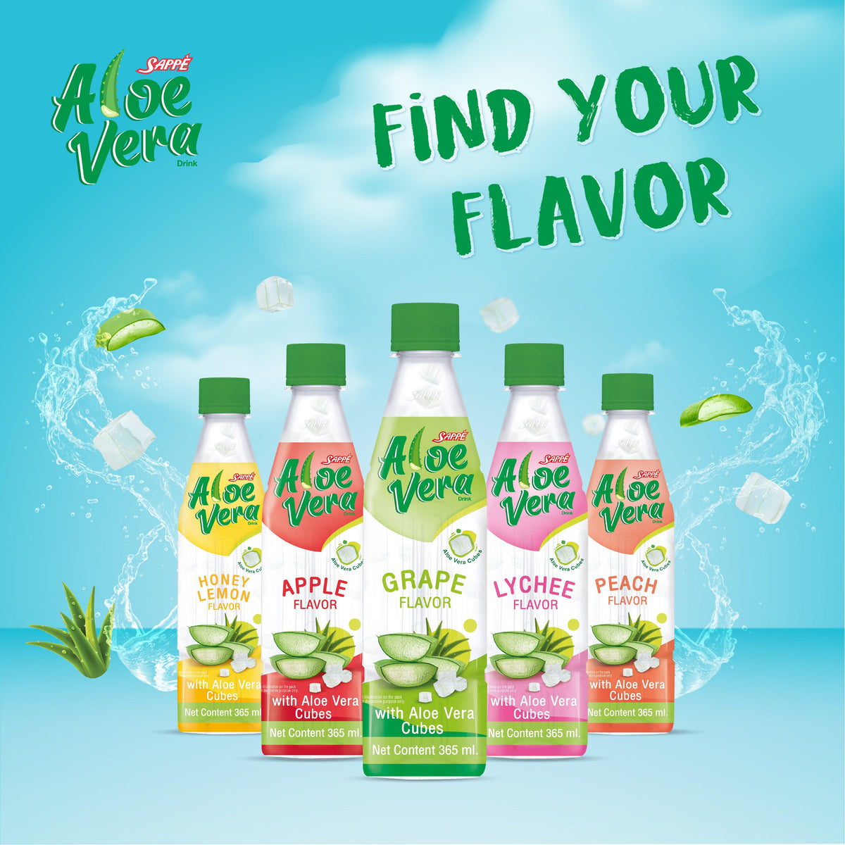 Aloe Vera Drink 365ml | Lychee Flavour with 10% Aloe Vera Cubes | Ready to Drink