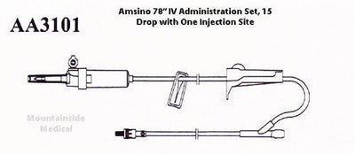 Amsino IV Administration Set 15 Drop, 78" Length, Slide Clamp, Roller Clamp, Y Site, Rotating Male Luer Lock