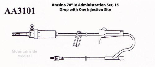 Amsino IV Administration Set 15 Drop, 78" Length, Slide Clamp, Roller Clamp, Y Site, Rotating Male Luer Lock