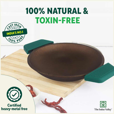 CASTrong Super Smooth Cast Iron Appam Pan/Appachetty, Silicon Handle,Pre-seasoned, Nonstick, 100% Pure, Toxin-free, 22cm, 1.9kg
