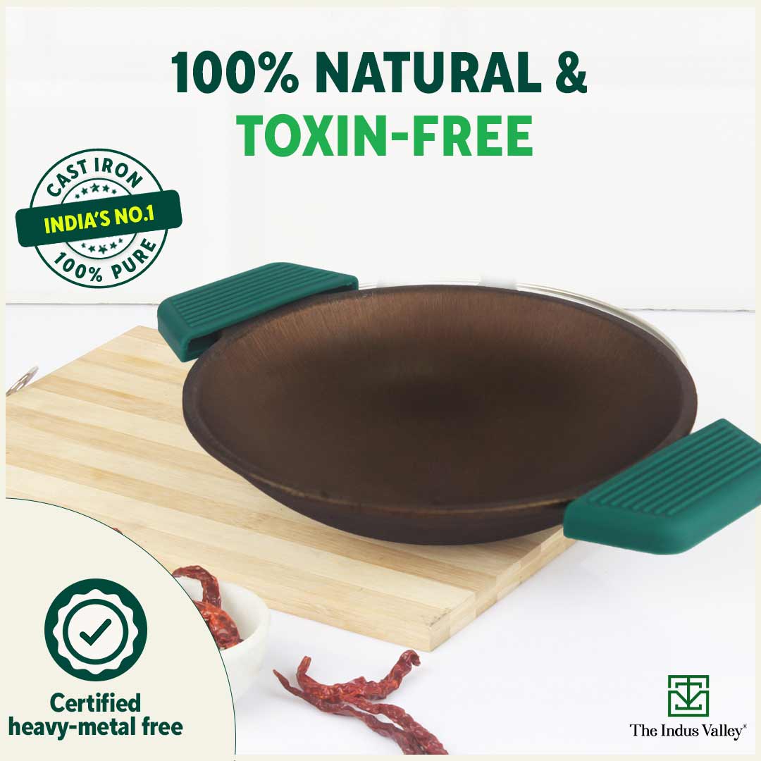 CASTrong Super Smooth Cast Iron Appam Pan/Appachetty, Silicon Handle,Pre-seasoned, Nonstick, 100% Pure, Toxin-free, 22cm, 1.9kg