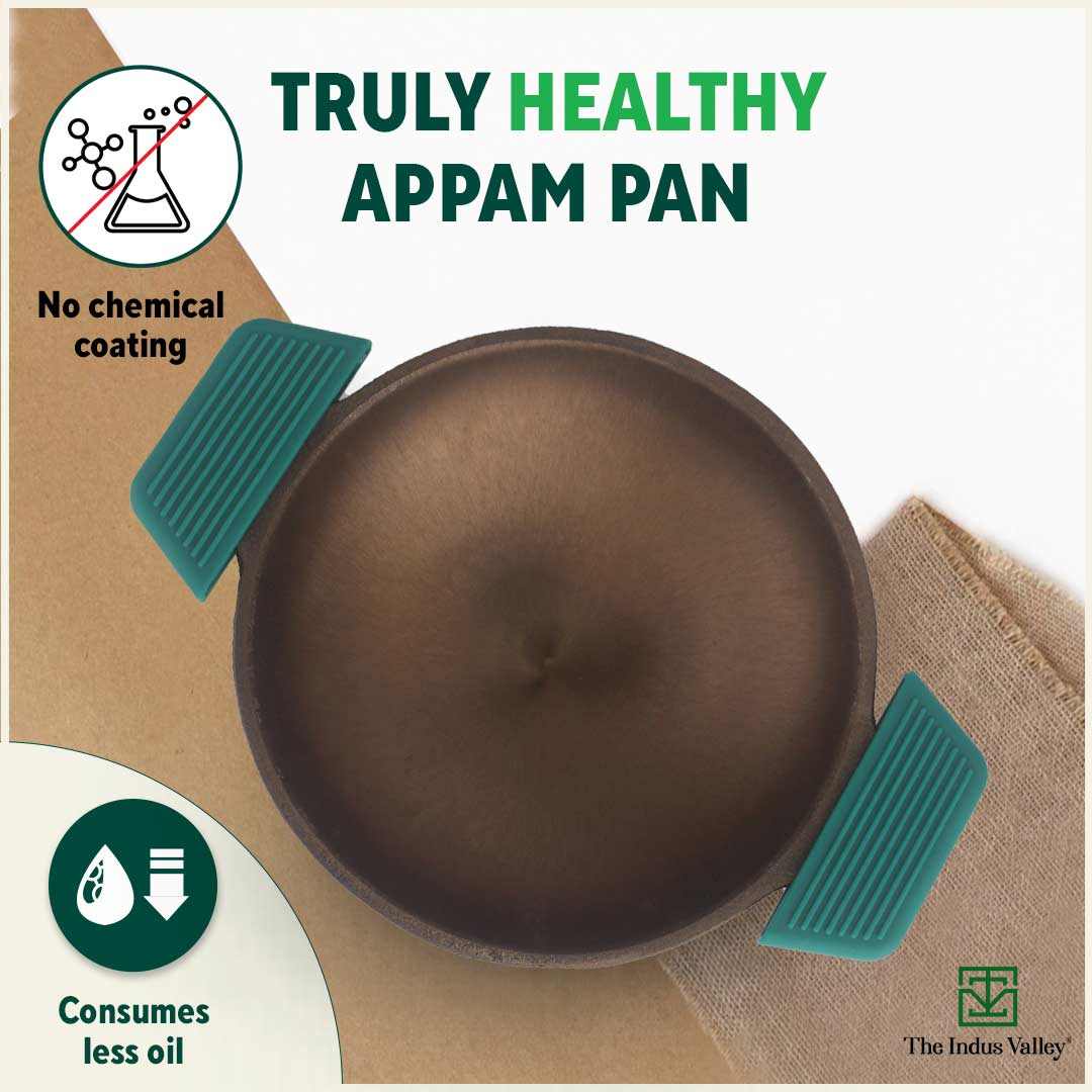 CASTrong Super Smooth Cast Iron Appam Pan/Appachetty, Silicon Handle,Pre-seasoned, Nonstick, 100% Pure, Toxin-free, 22cm, 1.9kg