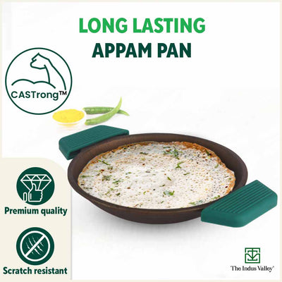 CASTrong Super Smooth Cast Iron Appam Pan/Appachetty, Silicon Handle,Pre-seasoned, Nonstick, 100% Pure, Toxin-free, 22cm, 1.9kg