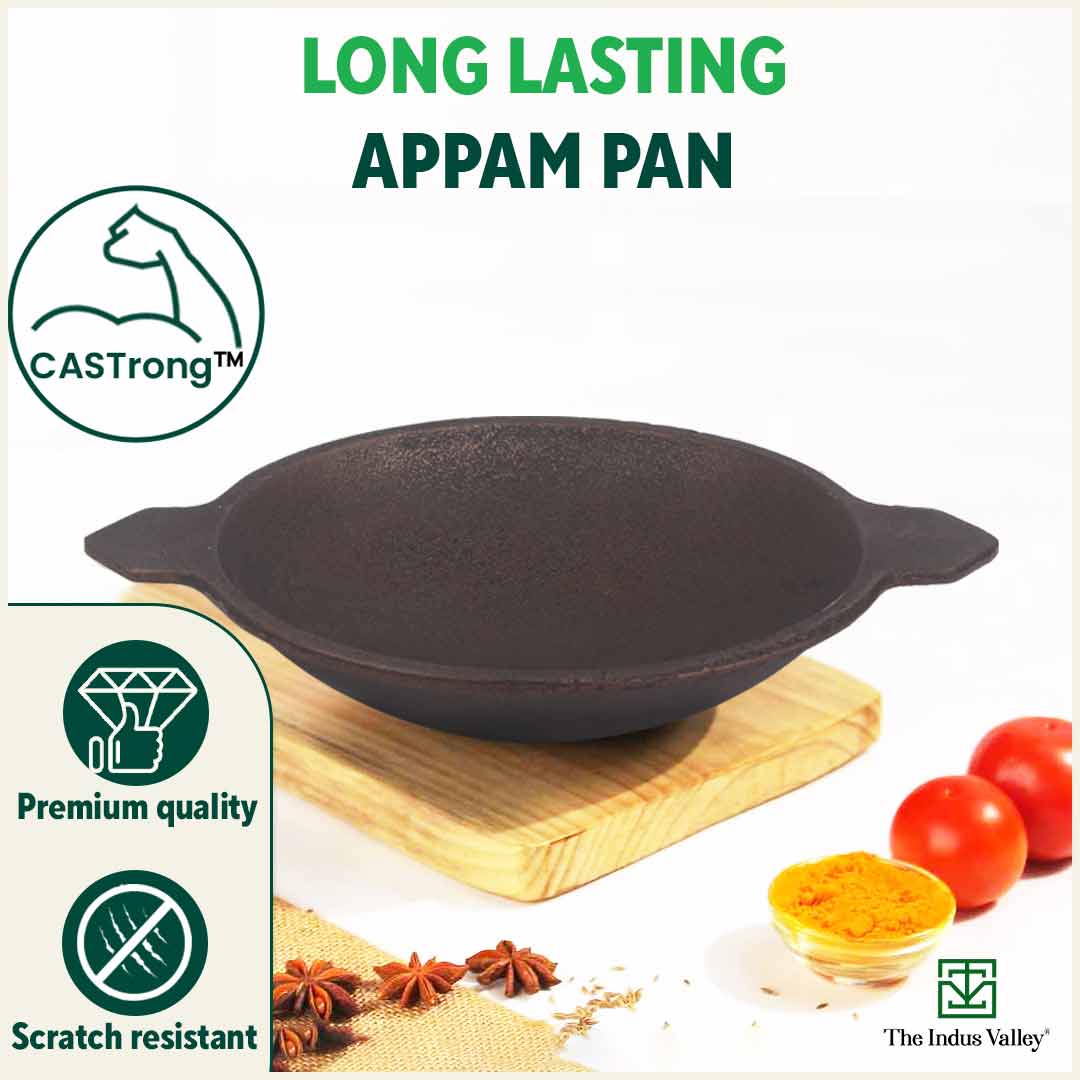 CASTrong Cast Iron Appam Pan/Appachetty, Pre-seasoned, Nonstick, 100% Pure, Toxin-free, Induction, 22cm