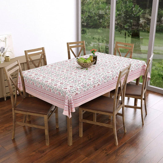 Blocks Of India Hand Block Printed Cotton Rectangular Table Cloth - Pink Kalamkari