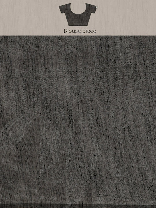 Black Floral Linen Blend Banarasi Saree
