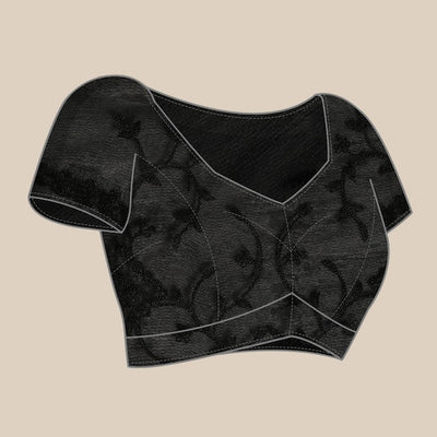 Black Floral Embroidered Net Saree