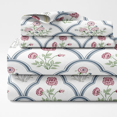haus & kinder Blue & White Ethnic Motifs 186 TC King Bedsheet with 2 Pillow Covers