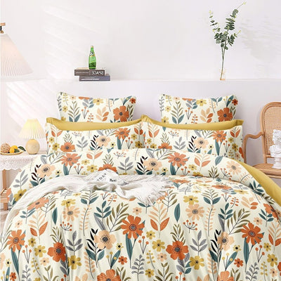 AEROHAVEN Premium Cream-Coloured Floral Cotton 300 TC King Bedsheet & 2 Pillow Covers