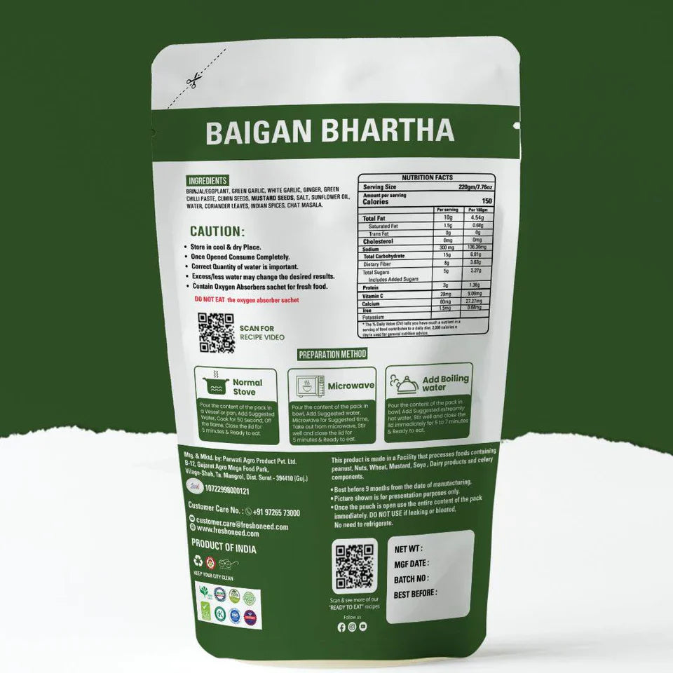 Fresh O Need Baingan Bharta | Ready To Eat 220 gms