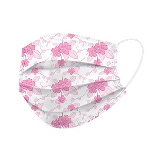 Face Mask, ASTM Level 3, Pink & White Hibiscus, 50/bx, EcoBee