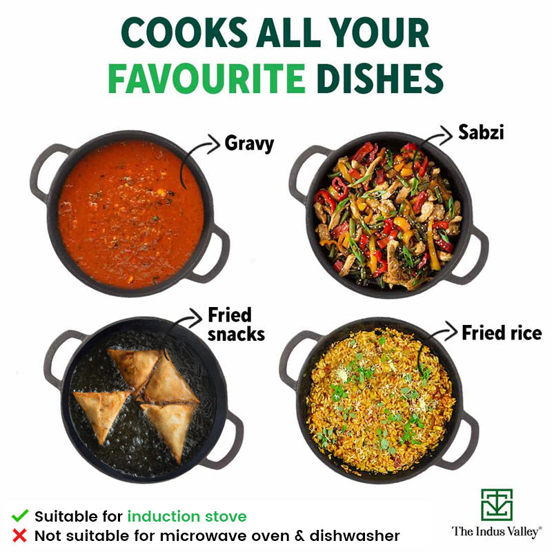 CASTrong Cast Iron Kadai,Pre-seasoned, Nonstick, 100% Pure, Toxin-free, Induction, 25.4cm,2.3L, 2.51kg