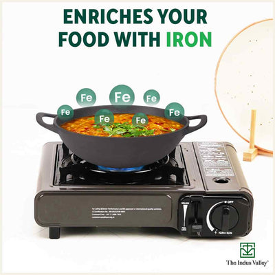 CASTrong Cast Iron Kadai, Pre-seasoned, Nonstick, 100% Pure, Toxin-free, 27cm, 2.5L, 2.5kg