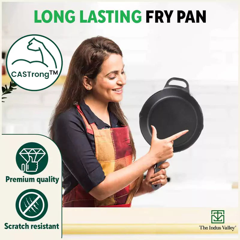 CASTrong Cast Iron Fry Pan/Skillet, Pre-seasoned, Nonstick, 100% Pure, Toxin-free, Induction, 26.2cm, 1.8L, 2.3kg
