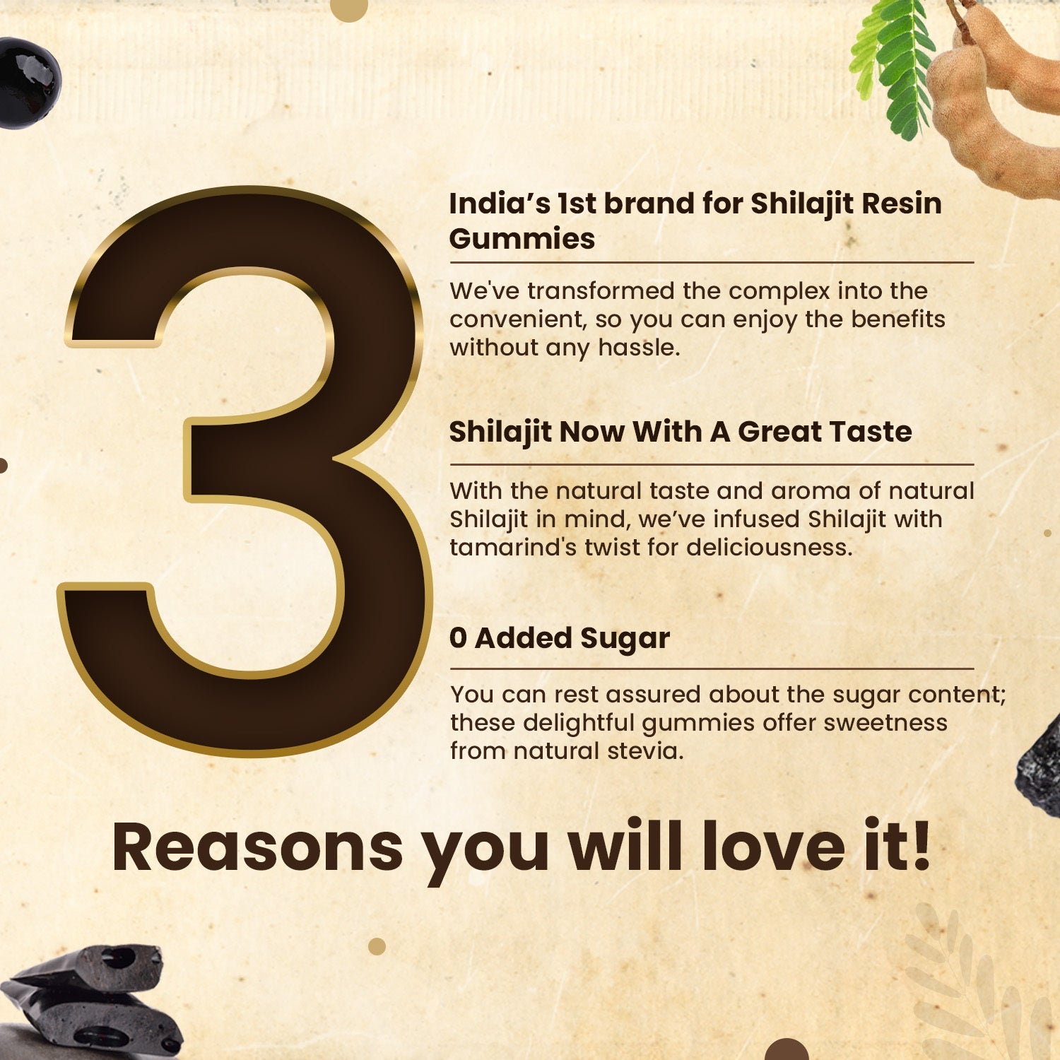 Pure Himalayan Shilajit Gummies 30 (Tamarind Flavour) for Stamina