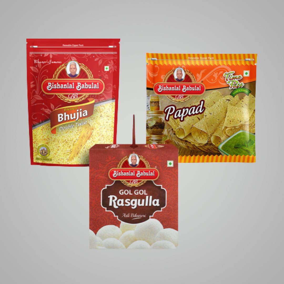Bishanlal Babulal Bhujia, Papad & Rasgulla Combo - 2500 gms
