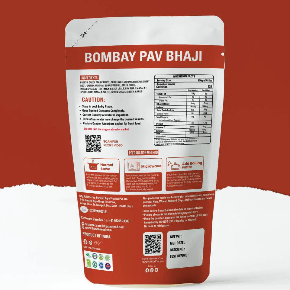 Fresh O Need Bombay Pav Bhaji - Ready To Eat 250 gms