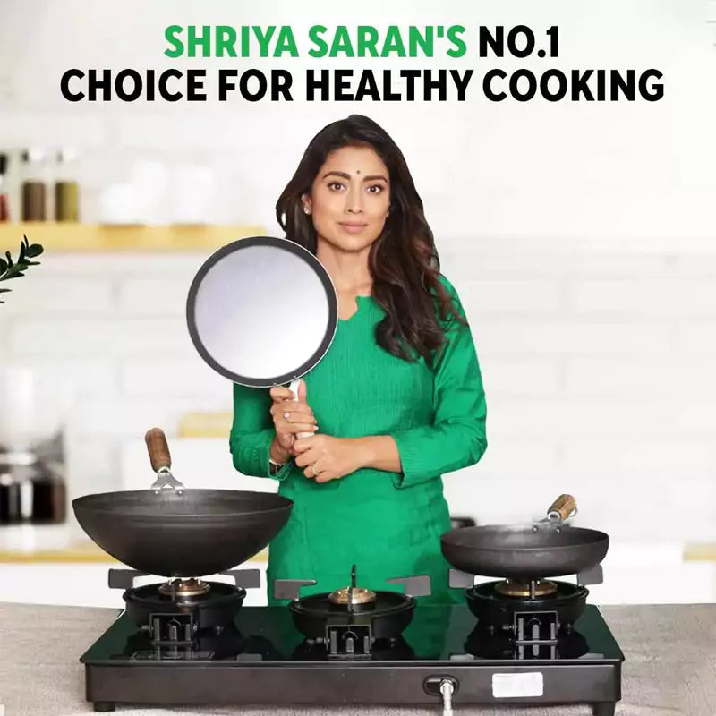 100% Pure Iron Cookware Set: Tawa+ Fry Pan+ Wok, Toxin-free Sheet Iron, Pre-seasoned, Induction & Gas, Kitchen Set for Home, Free ₹799 Kadai