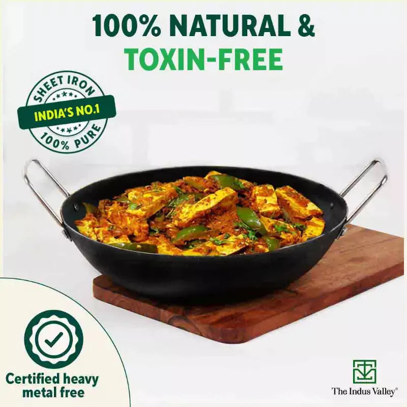 100% Pure Iron Cookware Set: Tawa+ Fry Pan+ Wok, Toxin-free Sheet Iron, Pre-seasoned, Induction & Gas, Kitchen Set for Home, Free ₹799 Kadai