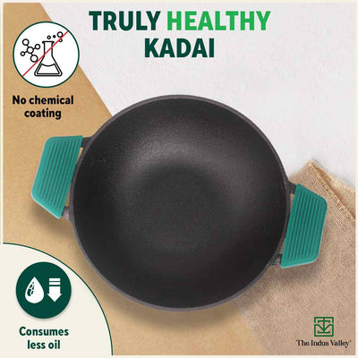 CASTrong Cast Iron Kadai, Pre-seasoned, Nonstick, 100% Pure, Toxin-free, 27cm, 2.5L, 2.5kg