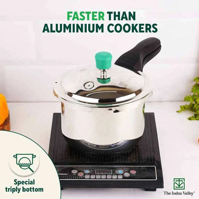 3L+ 4.5L QuicKooker Stainless Steel Pressure Cooker Combo+ Free ₹600 Wood Chopping Board, Premium Quality, Tri-ply (3 Layer) Heavy Bottom, 3Yr Warranty, ISI Certified, Induction & Gas