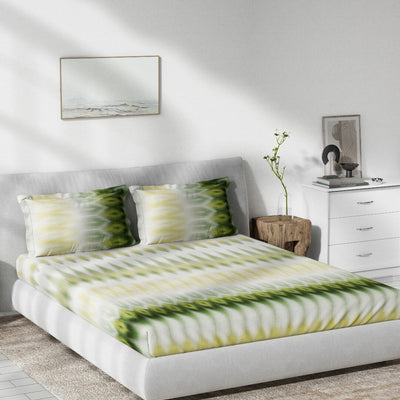 DDecor Green & White Ethnic Motifs 140 TC Cotton Queen Bedsheet with 2 Pillow Covers
