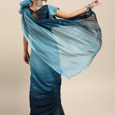 Calm Blue and Silver Sleek Saree