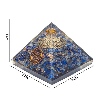 Golden Peacock Blue & Gold-Toned Lapis Lazuli Orgone Stone Pyramid Prism Paperweight
