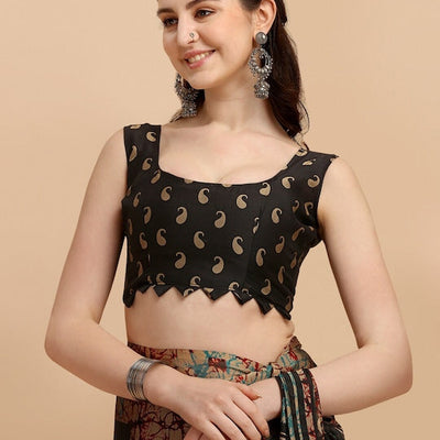 Black & Red Floral Printed Saree