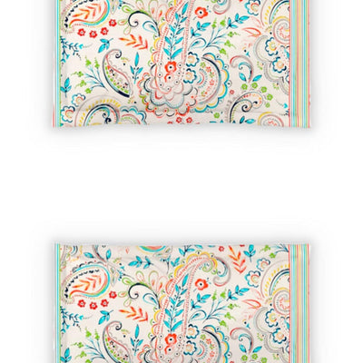 DDecor White & Turquoise Blue Motifs 140 TC Cotton Queen Bedsheet with 2 Pillow Covers